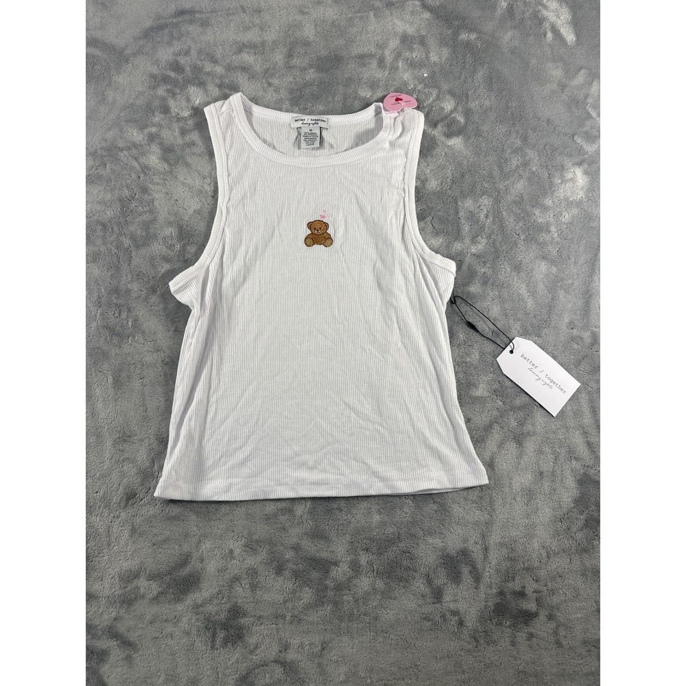 Better Together Dreamy Nights White Ribbed Teddy Bear Tank Top LW8108 Mens M